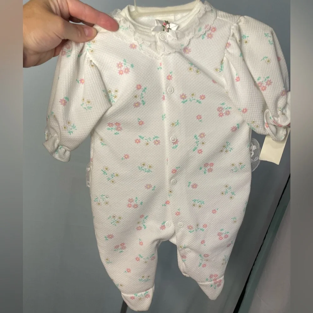 Playskool Vintage‎ Floral Footed Romper Baby Girls 0-3M White Lace 1999 NWT